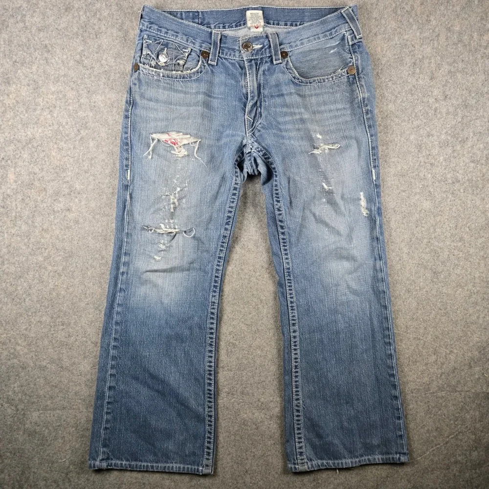 True Religion Billy Jeans Mens 36 Blue Distressed Bootcut Y2K Streetwear Skater